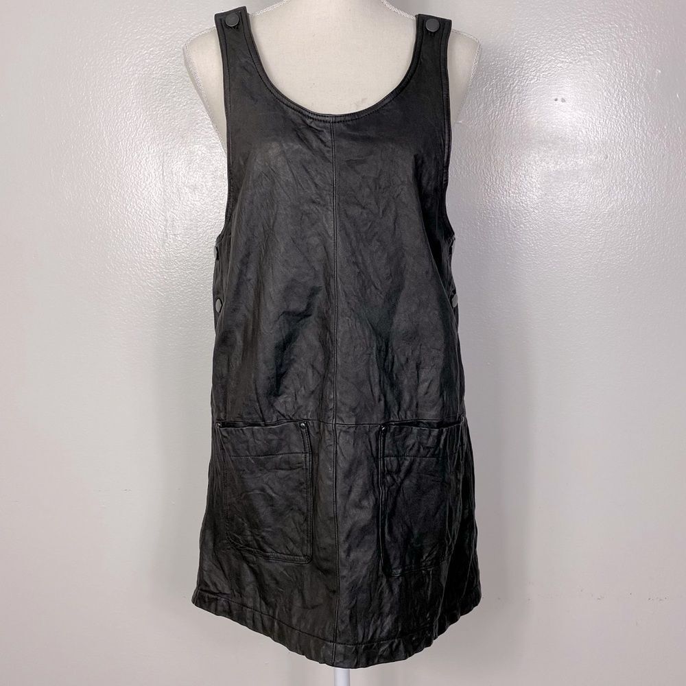 Gryphon genuine leather crushed lamb leather smock mini dress sz L